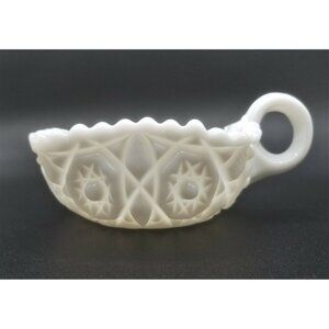Milk Glass Nappy Dish One Handle Sawtooth Scalloped Edge Quilted Starburst